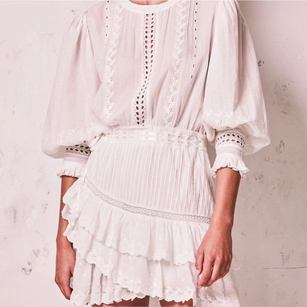 LoveShackFancy Lorelei Eyelet Ruffle Mini Dress in Ivory